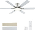 52 Inch Brushed Nickel Ceiling Fans with Lights and Remote,Flush Mount Low Profile 6 Blades Ceiling Fan with 10 Inch Lighting Fixture,Quiet Reversible DC Motor for Living Room,Bedroom and Patio
