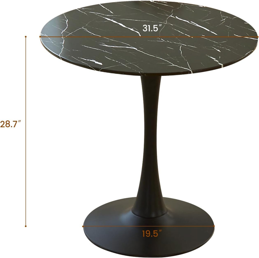 Round Dining Table, 31.5" Circle Tulip Table with Thickened Tabletop & Metal Pedestal, Mid Century Modern Bistro Table for Kitchen, Small Places, Living Room, Cafe (Marble Pattern Black)