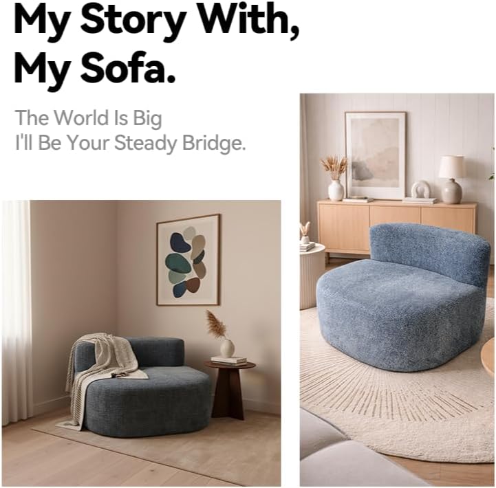 Modern Minimalist Ocean Blue Round Accent Chair, Oversized Single Compression Lounge Sofa with Pillow