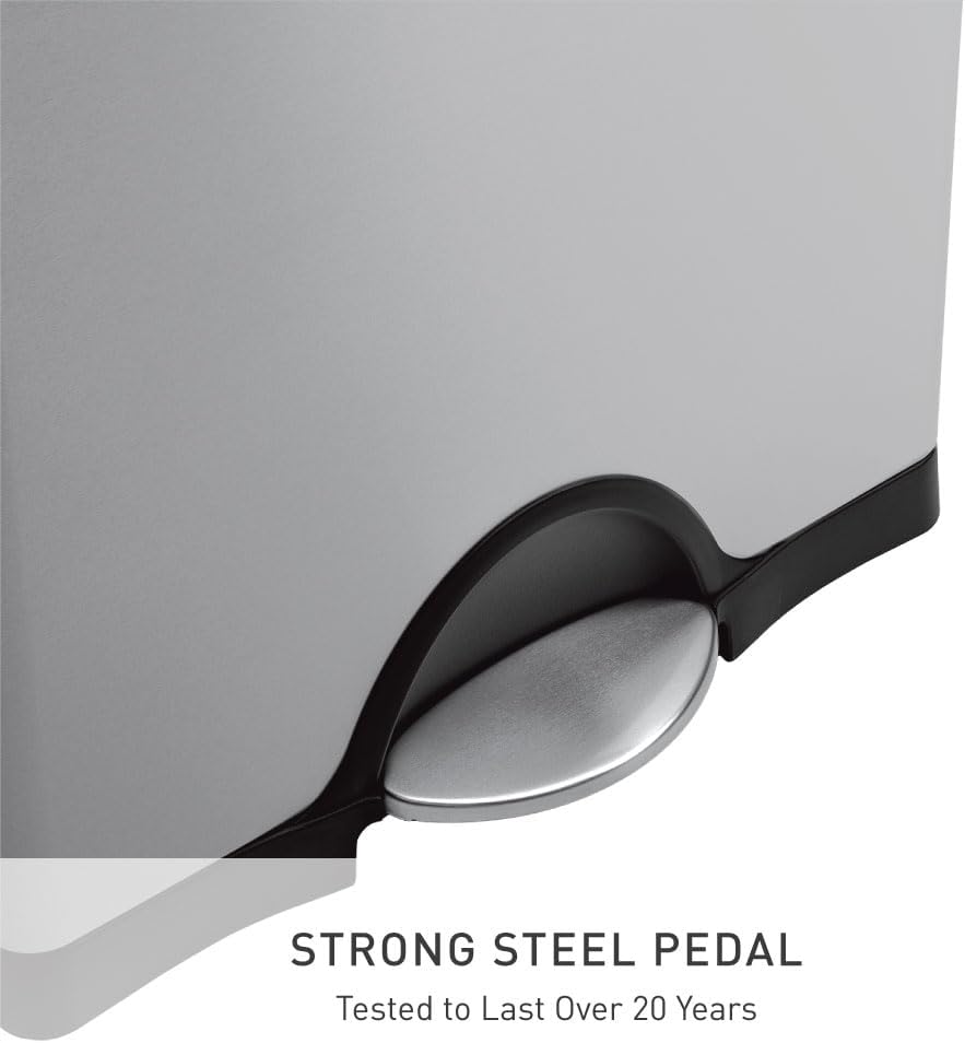 simplehuman 50 Liter / 13.0 Gallon Rectangular Kitchen Step Trash Can, Brushed Stainless Steel