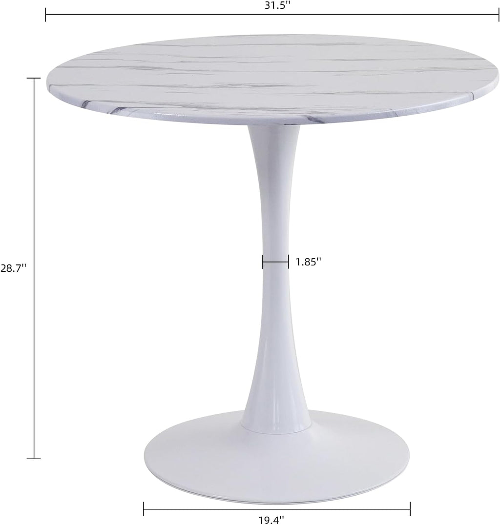 Round Dining Table, 31.5" Circle Tulip Table with Thickened Tabletop & Metal Pedestal, Mid Century Modern Bistro Table for Kitchen, Small Places, Living Room, Cafe (Marble Pattern White)