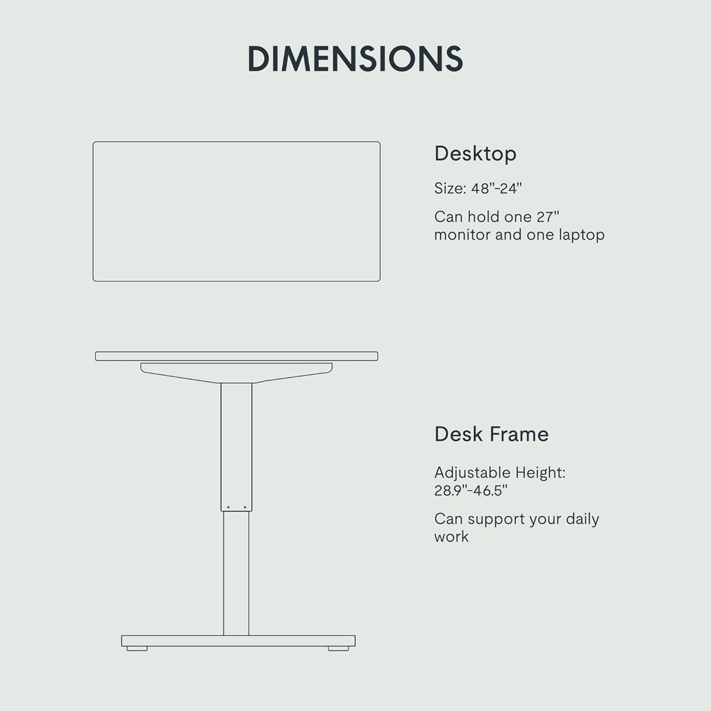 FLEXISPOT EN1 One-Piece Standing Desk, 48"x24" Seamless Desktop Electric Height Adjustable Desk for Home Office, Multi-Monitor Setups & Easy Assembly, Black (Black Frame)