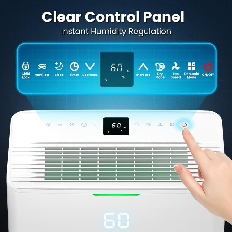 4500 Sq. Ft Dehumidifier, Max 80 Pint Dehumidifier for Basement, Compressor Dehumidifiers for Home with Drain Hose, Smart Humidity Control, Energy Efficient, Quiet for Bedroom, Large Rooms.