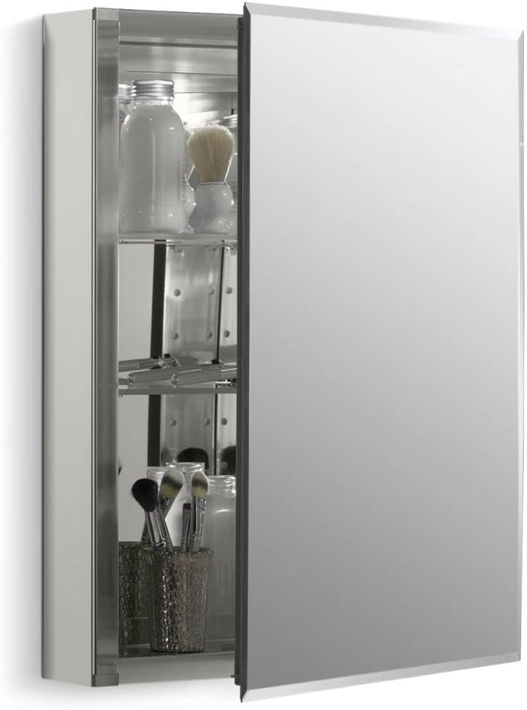 Kohler CB-CLC2026FS Frameless Bathroom Mirror Medicine Cabinet, Single Door, Rectangular Beveled Edge Frame, Bathroom Cabinet Mirror, Adjustable Shelves, 20 in. W x 26 in. H