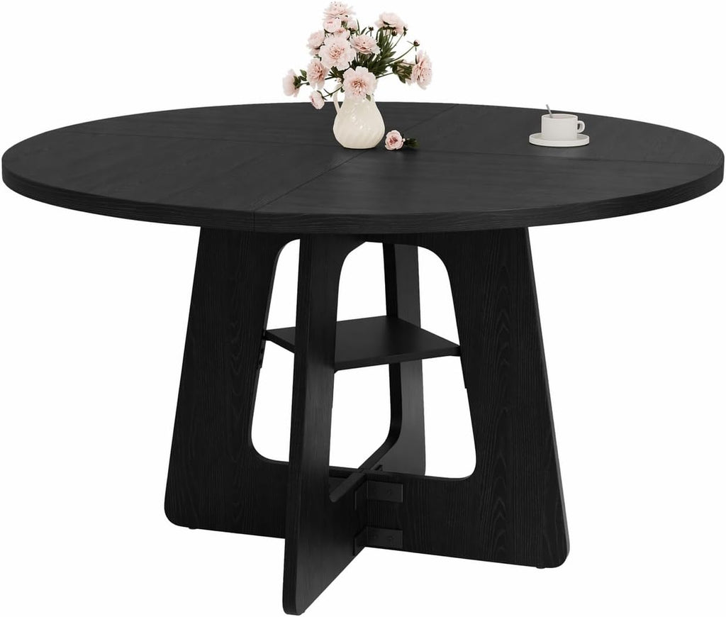 Round Dining Table for 4-6, 47" Kitchen Table for Dining Room, Modern Black Dining Table, Circle Kitchen Table for Living Room, Apartment