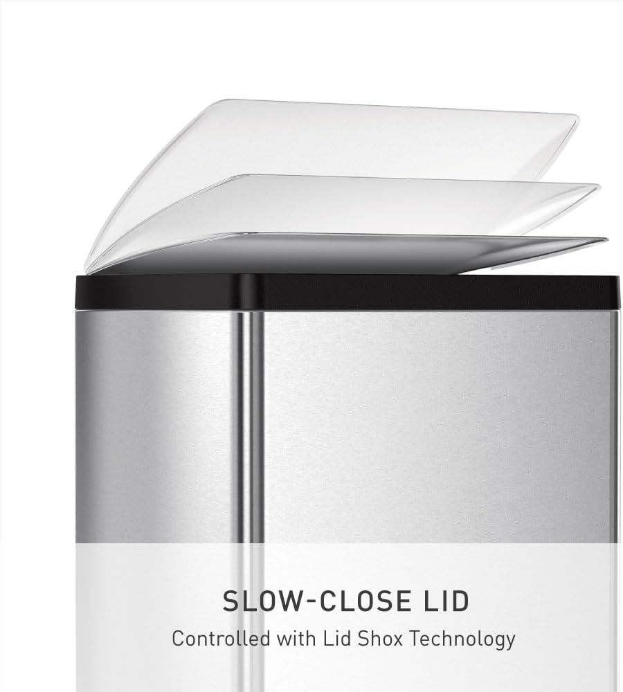 simplehuman 50 Liter / 13.0 Gallon Rectangular Kitchen Step Trash Can, Brushed Stainless Steel