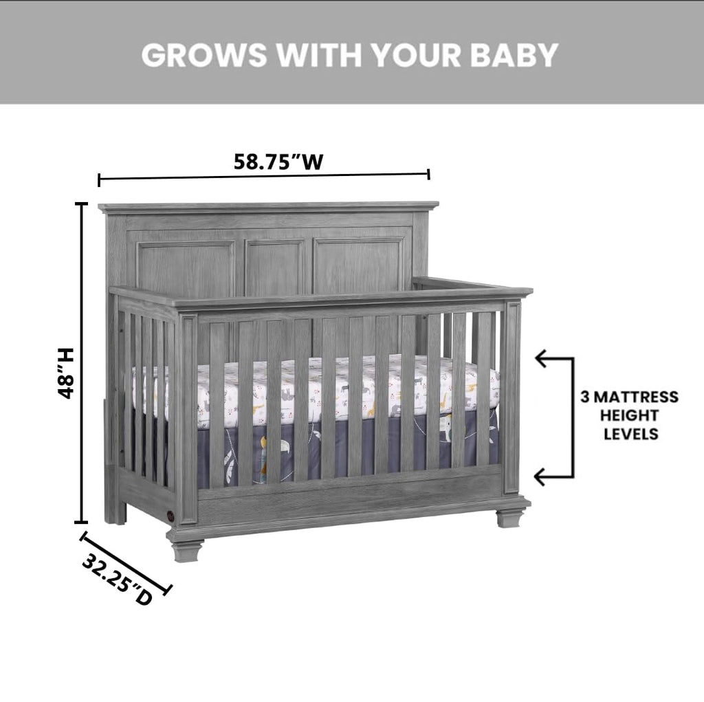 Oxford Baby Kenilworth 4-in-1 Convertible Baby Crib, Graphite Gray, GreenGuard Gold Certified