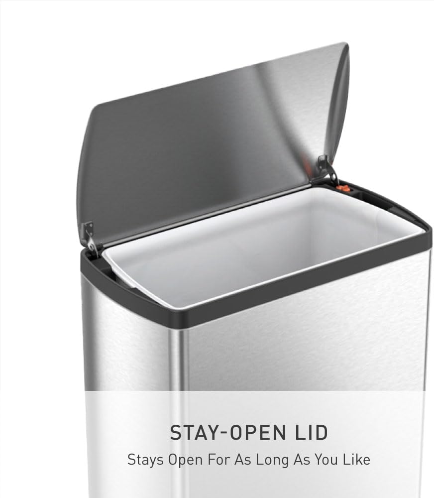 simplehuman 50 Liter / 13.0 Gallon Rectangular Kitchen Step Trash Can, Brushed Stainless Steel