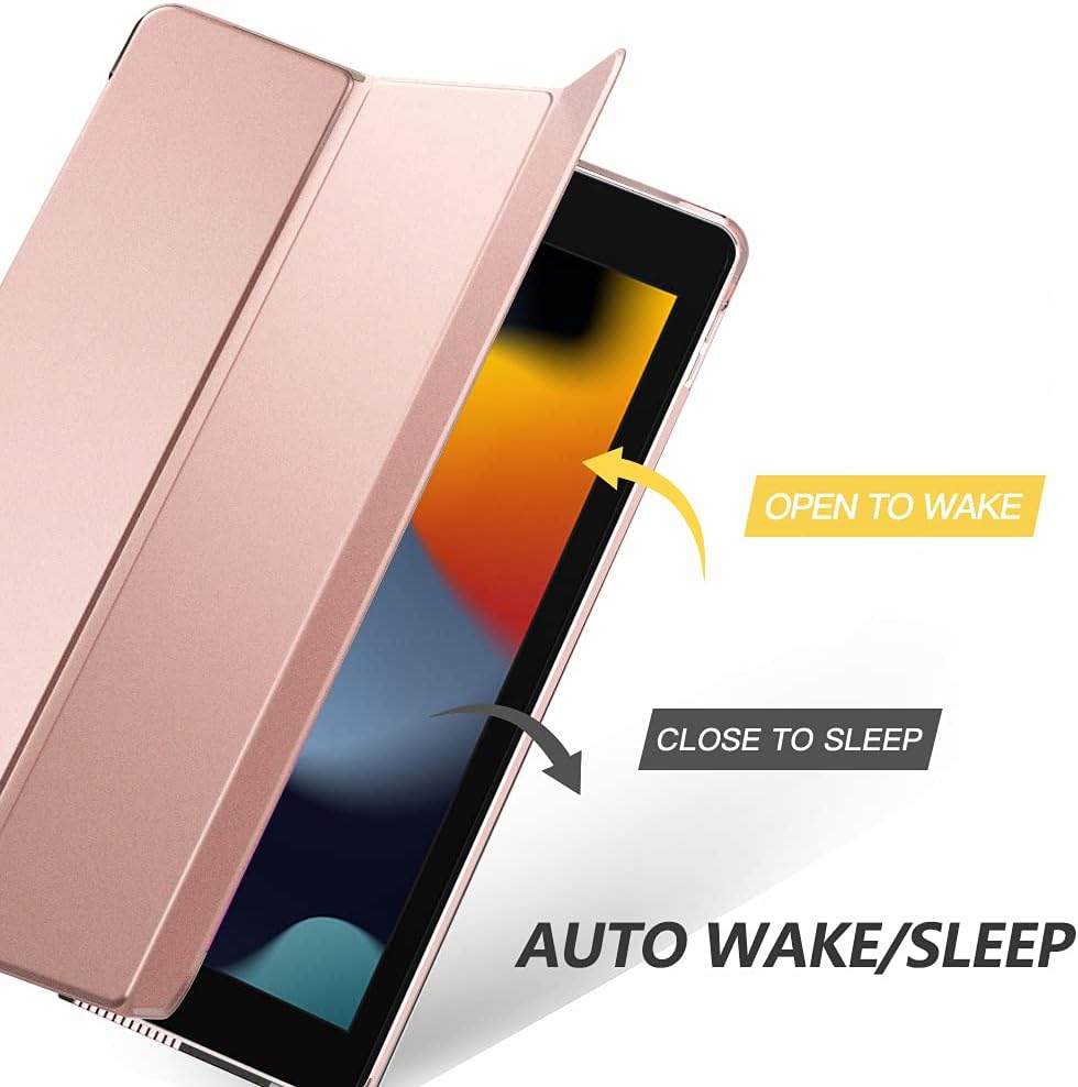 Case for iPad 10.2 iPad 9th Generation 2021/ iPad 8th Generation 2020/ iPad 7th Generation 2019, Slim Stand Hard Back Shell Smart Cover Case for iPad 10.2 inch, Auto Wake/Sleep, Rose Gold