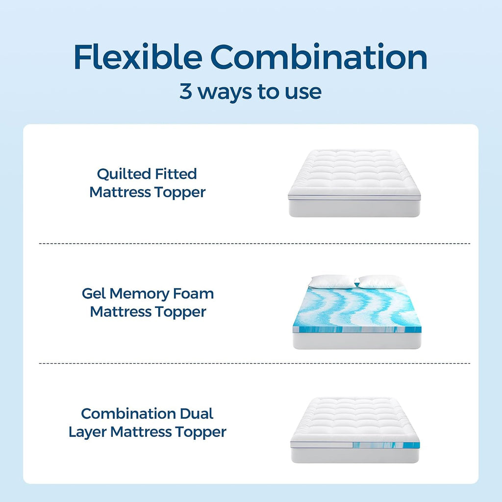Premium Dual Layer 4 Inch Memory Foam Mattress Topper, 2 Inch Gel Memory Foam and 2 Inch Pillow Top Mattress Pad Cover for Back Pain, Extra Thick Comfort Support（King 78"x80"）