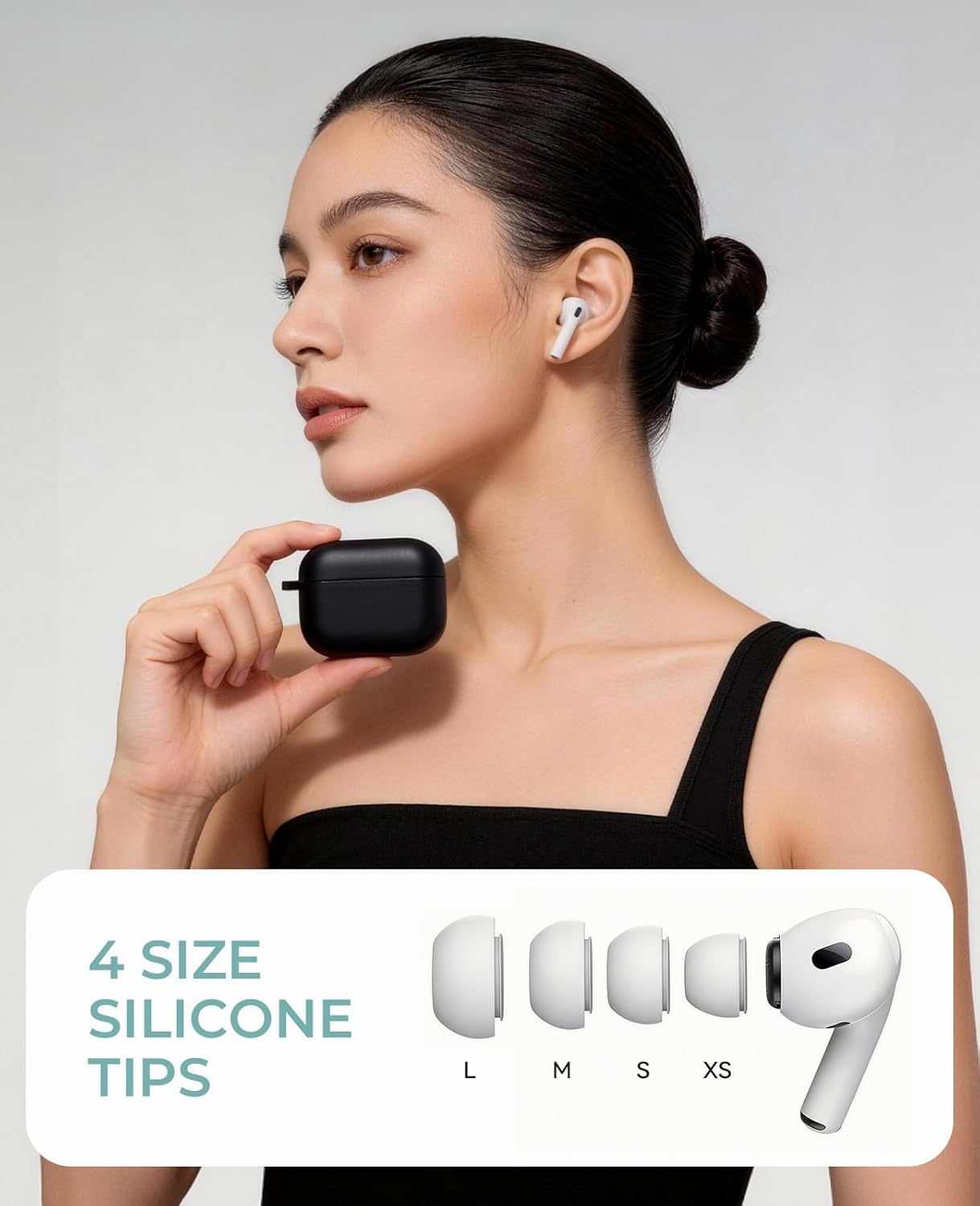 MOVDUUD 5-in-1 AirPods Pro 2 Case Bundle: Wireless Charging Compatible Silicone Cover with 4 Pairs Ear Tips (XS/S/M/L), 3-in-1 Cleaning Pen & Keychain for AirPods Pro 2nd/1st Gen