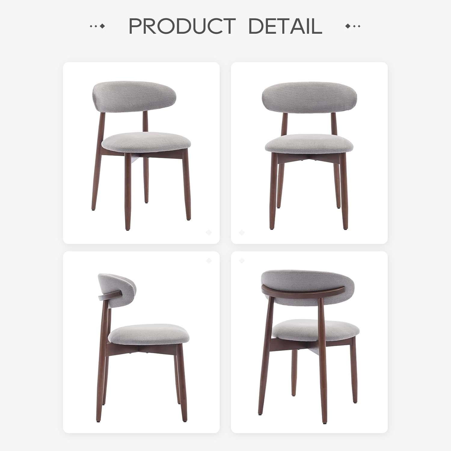 COLAMY Wooden Dining Chairs Set of 4, Modern Fabric Upholstered Dining Room Chair, Farmhouse Kitchen Chair with Foot Pegs, Light Grey
