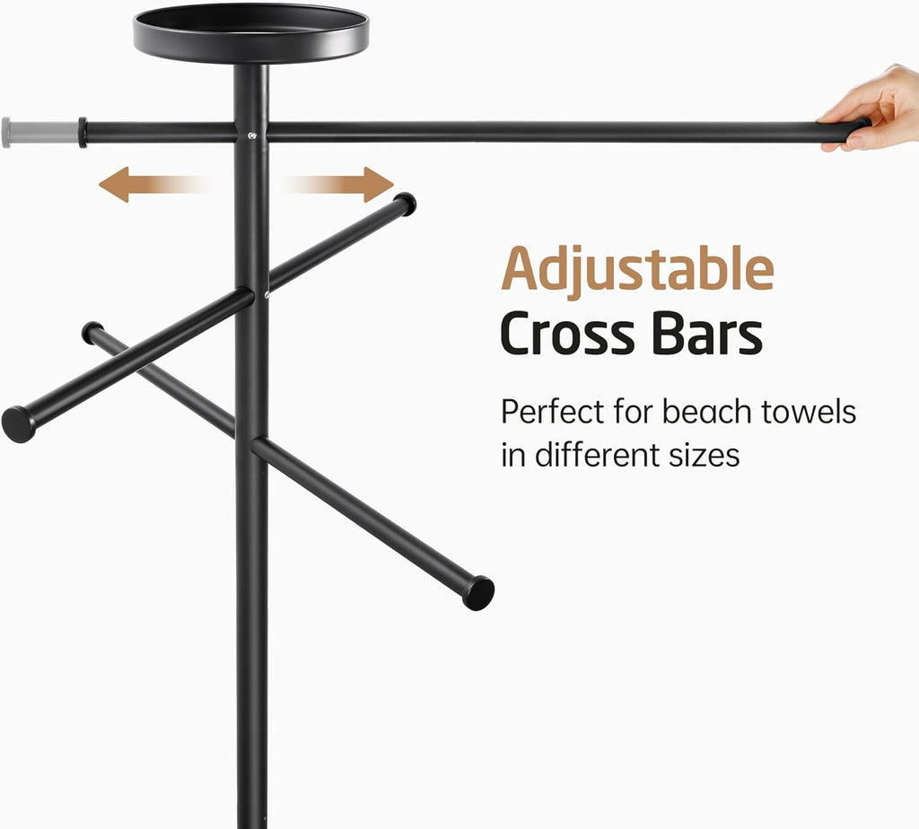 Natural Marble 59 Inch Outdoor Towel Rack with Weighted Base, KES Pool Towel Rack Outdoor for Hot Tub 18/8 Stainless Steel, Adjustable 3 Arms with Storage Tray, Matte Black OTR200-BBK