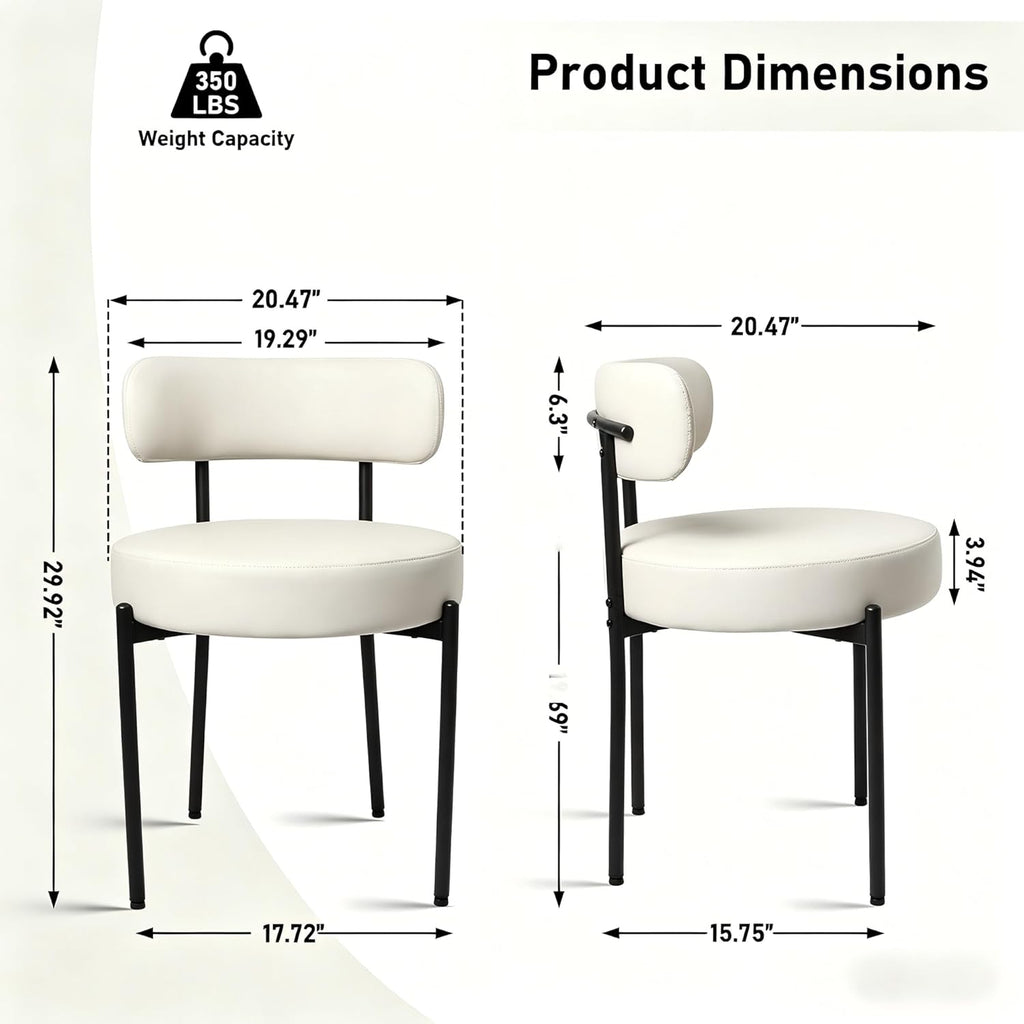 DYHOME Modern Dining Chairs Set of 4, PU Upholstered Dining Room Chairs, Metal Legs Kitchen Chairs, Mid Century Boucle Chair with Ergonomic Curved Backrest, Easy Assembly Cream