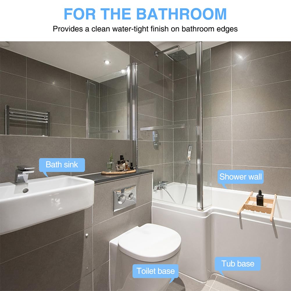 2 Rolls Caulk Tape Self Adhesive, Bathroom Waterproof White Caulking Sealant Strip Peel & Stick Wallpaper Floor Tile Toilet Tub Sink Backsplash Kitchen Wall Decor, Easier to Use Than Silicone Caulk