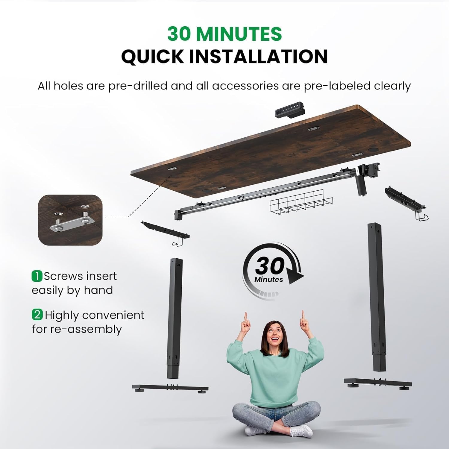 SIAGO Electric Standing Desk Adjustable - 48 x 24 Inch Sit Stand up Desk with 0.8 Inch Thick Tabletop - Adjustable Height Table with 3 Memory Preset, Cable Management for Home Office