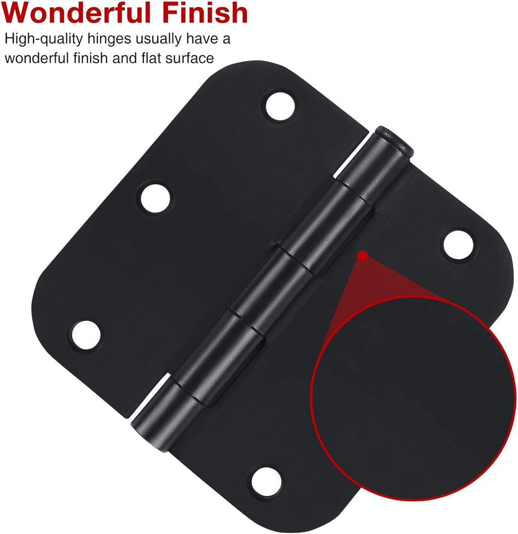 TDCHINGES 36 Pack Rounded Matte Black Door Hinges 3.5 Inch 5/8" Radius Interior 3 1/2 Inch Door Hinge Flat Iron Bifold Easy Installation Hinges for Doors 3 ½" Hardware Controls