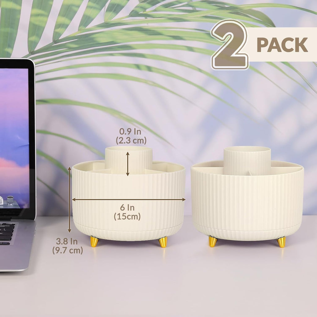 SKYDUE 2 Pack Pen Holder, 360 Degree Rotating Pencil Holder for Desk Organizer, Rotating Desktop Pen Organizer with 5 Slots, Office Supplies, Pencil Cup for Office, School, Home