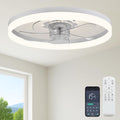Fszdorj 23.6'' Ceiling Fan with Light, Upgraded Low Profile Fan, Flush Mount Ceiling Fan, 6 Speeds, Dimmable LED, App & Remote Control, Quiet DC Motor, for Bedroom, Living Room, F115 White