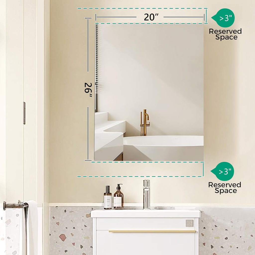20 x 26 in Medicine Cabinet Mirror,Bathroom Mirror Cabinet with Adjustable Shelves,Aluminum Silver Medicine Cabinets for Bathroom,Recessed or Wall Mounted Medicine Cabinets（Assembly Required