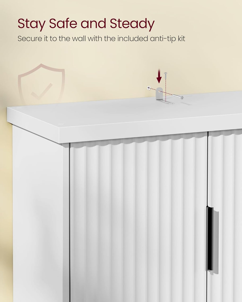 VASAGLE MAXE Collection - Over The Toilet Storage Cabinet, 23.6-Inch Wide Mid Century Modern Bathroom Organizer with Fluted Doors, Adjustable Shelf, Space-Saving, Cloud White UBTS028WB01S