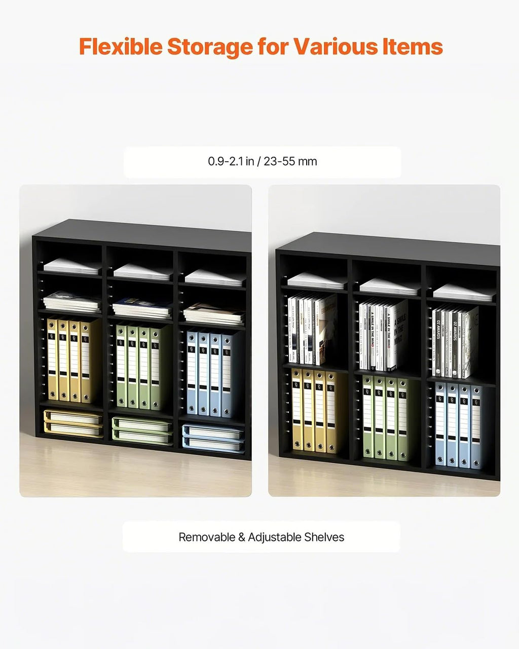 VEVOR Wood Literature Organizer, 36 Compartments, Mailboxes Slot with Removable Shelves, File Sorter for Office, Home, Classroom, or Mailrooms Organization, Black
