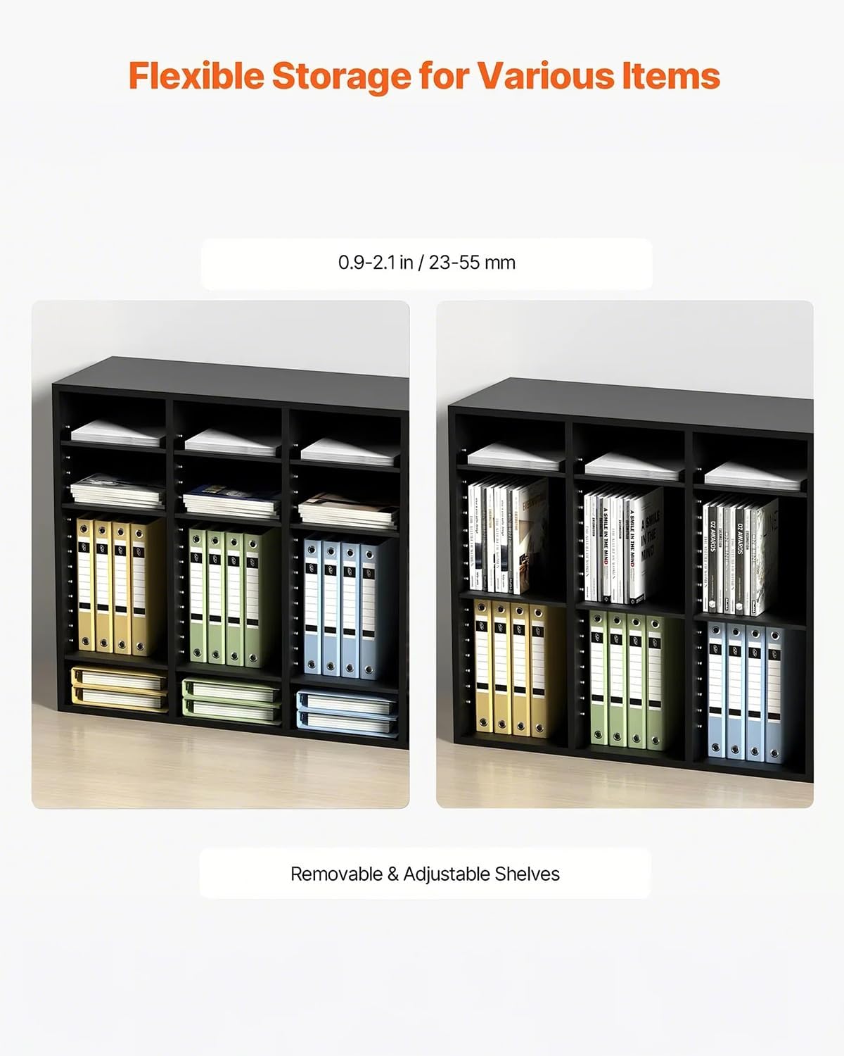 VEVOR Wood Literature Organizer, 36 Compartments, Mailboxes Slot with Removable Shelves, File Sorter for Office, Home, Classroom, or Mailrooms Organization, Black