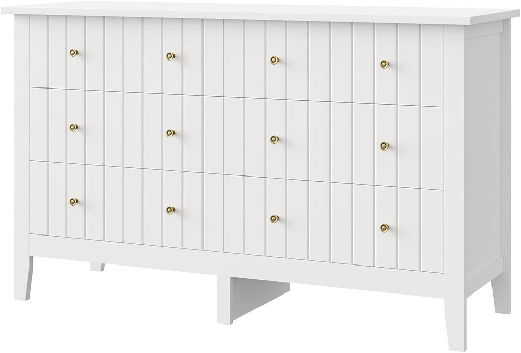 FOTOSOK White Dresser, Chest of Drawers, Modern 6 Drawer Double Dressers with Deep Drawers, Nursery Dresser for Baby, Wide Storage Organizer Cabinet for Living Room, Hallway,White