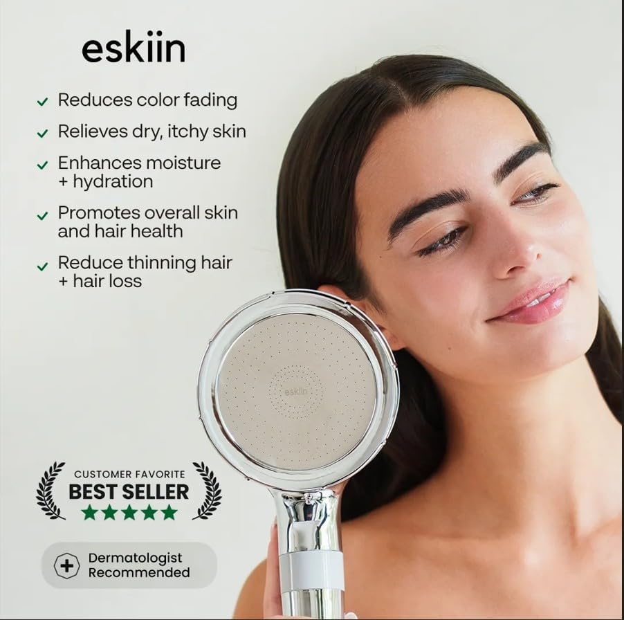 Eskiin Filtered Shower Head - Best HandHeld Shower Head With Filters For Healthy Hair & Skin - High Pressure - Reduce Dandruff, Protect Colored Hair, And Soothe Dry Skin (Chrome)