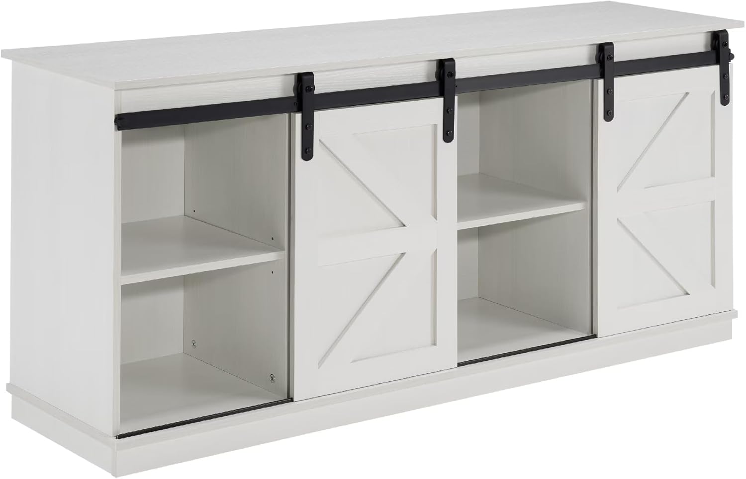 58" Farmhouse TV Stand and Entertainment Center for Televisions up to 65 Inchs,with Sliding Barn Doors and Storage Cabinets (White, Farmhouse TV Stand and Entertainment Center)