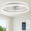 Fszdorj 23.6'' Ceiling Fan with Light, Upgraded Low Profile Fan, Flush Mount Ceiling Fan, 6 Speeds, Dimmable LED, App & Remote Control, Quiet DC Motor, for Bedroom, Living Room, F105 White