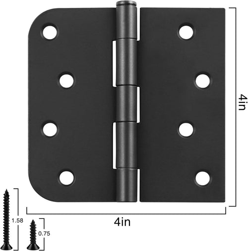 6 Pack Black Door Hinges 4 Inch Interior Hinge Matte Black Door Hinges 4 in Square Rounded 5/8" Radius Corner Hinge for Doors Reversible Full Mortise Combination 4 in Doors Hardware