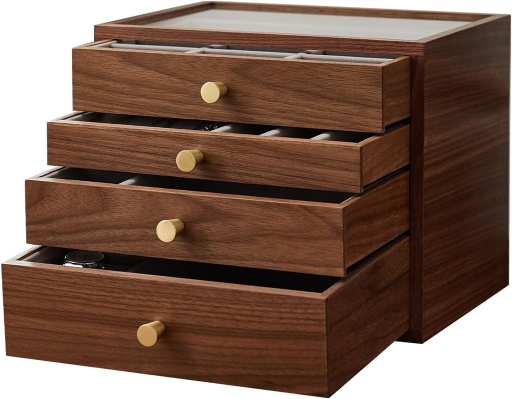 Black Walnut Jewelry Organizers and Storage,4 Layer Wooden Jewelry Boxes for Women,for Necklaces Ring Earring (4 Layer)