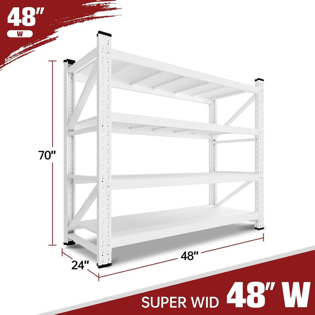 RAVIGIN 3000LBS Storage Shelves, 48" W Garage Shelving Heavy Duty Metal Adjustable Garage Shelves, Shelving Units Industrial Shelving for Warehouse, 48" W x 23.7" D x 70" H,White