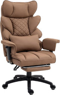 Dowinx Big and Tall Office Chair with Pocket Spring Cushion,High Back Computer Gaming Chairs with Adjustable Armrests,Executive Desk Chairs with Lumbar Support and Footrest,PU Leather-Brown
