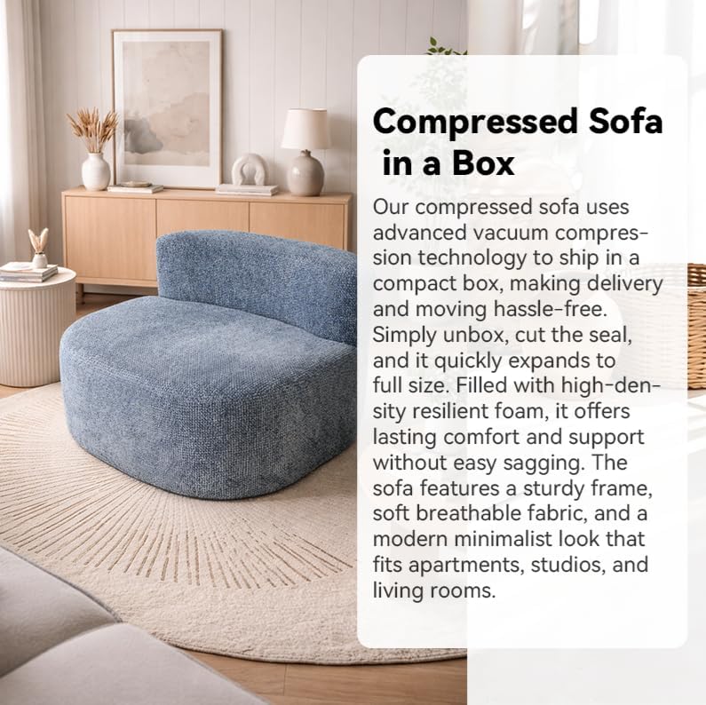 Modern Minimalist Ocean Blue Round Accent Chair, Oversized Single Compression Lounge Sofa with Pillow