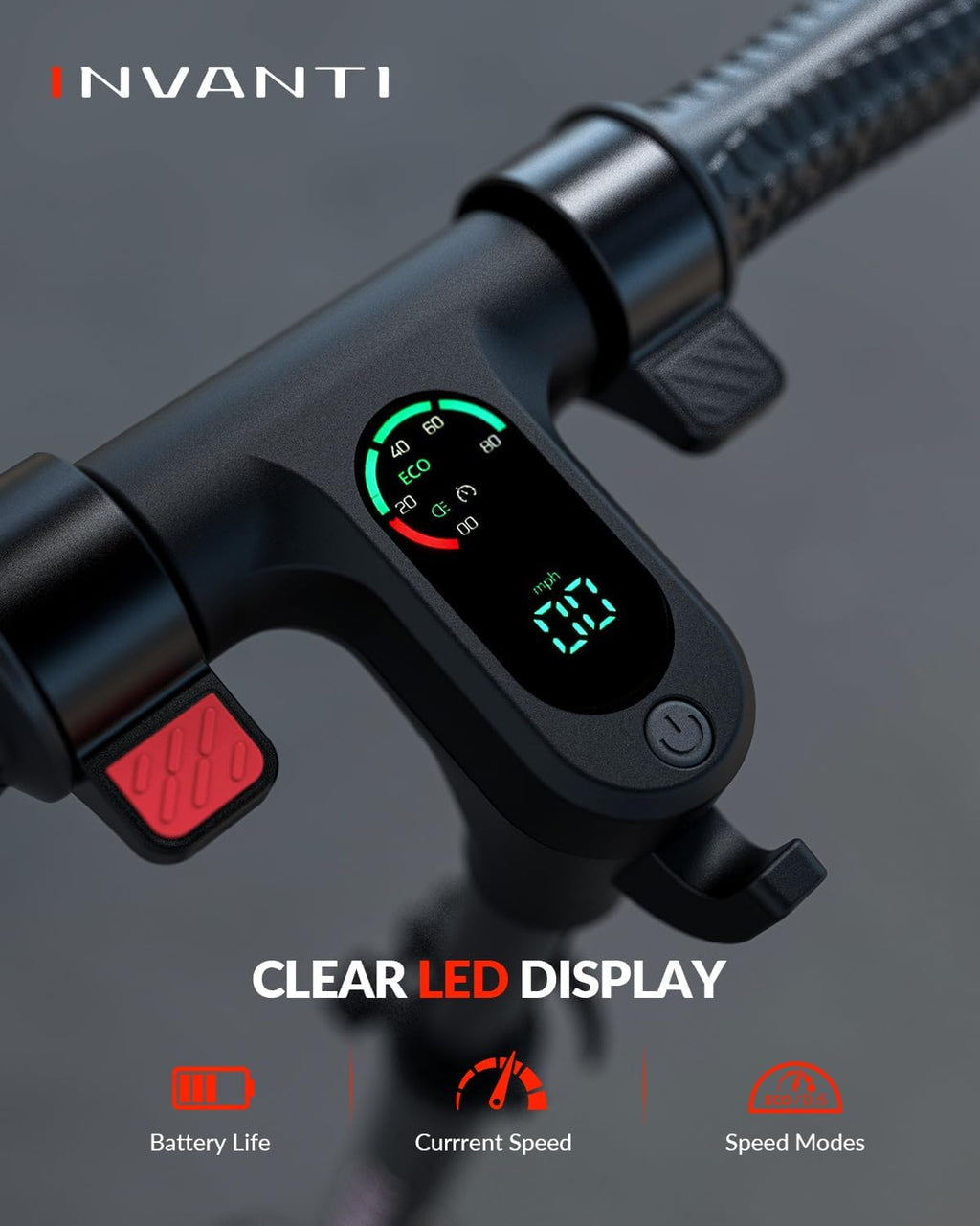 INVANTI KS03 Electric Scooter for Kids Ages 8+, 350W Peak Motor, Max 12mph & 10Miles, 7" Solid Wheel, LED Lights & Display, Double Braking, Kids Electric Scooter with 3 Adjustable Speeds & Heights