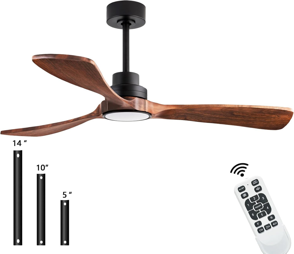 52” Ceiling Fans with Remote Control/Dimmer and Color Reduction with 3 Solid Wood Fan Blades, Ceiling Fan can be Used Indoors and Outdoors for Living Room, Dining Room, Pavilion Yard.