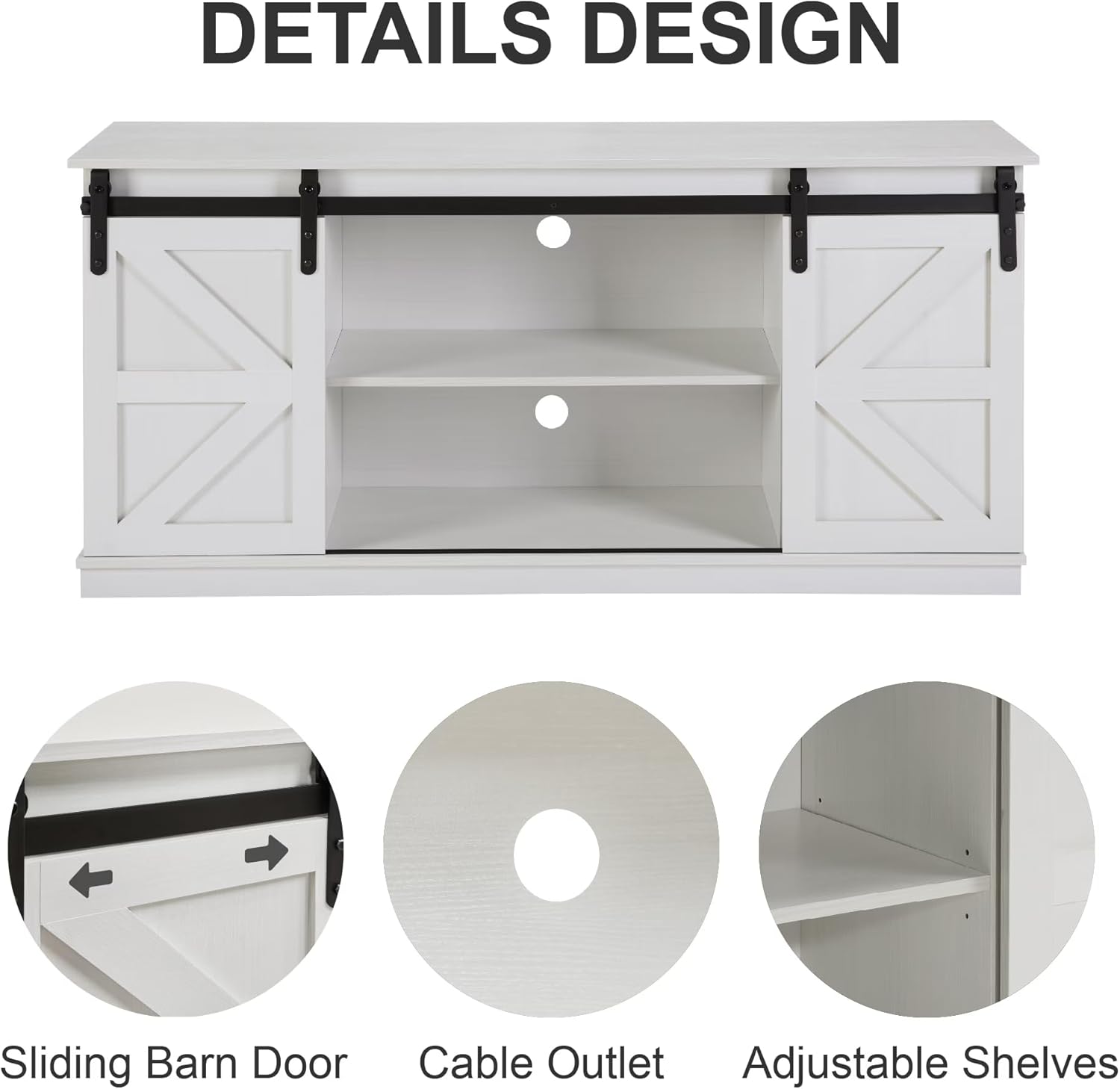 58" Farmhouse TV Stand and Entertainment Center for Televisions up to 65 Inchs,with Sliding Barn Doors and Storage Cabinets (White, Farmhouse TV Stand and Entertainment Center)