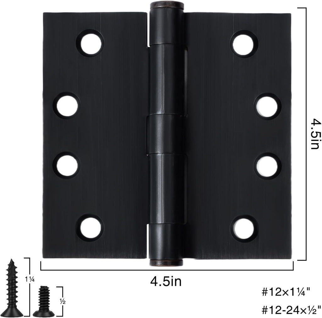 1 Pack Oil Rubbed Bronze 4.5 Inch Heavy Duty Commercial Door Hinges Square Security Door Hinges Industrial Grade Door Hardware Full Mortise Interior/Exterior Hinge for Doors Bifold Residential Office