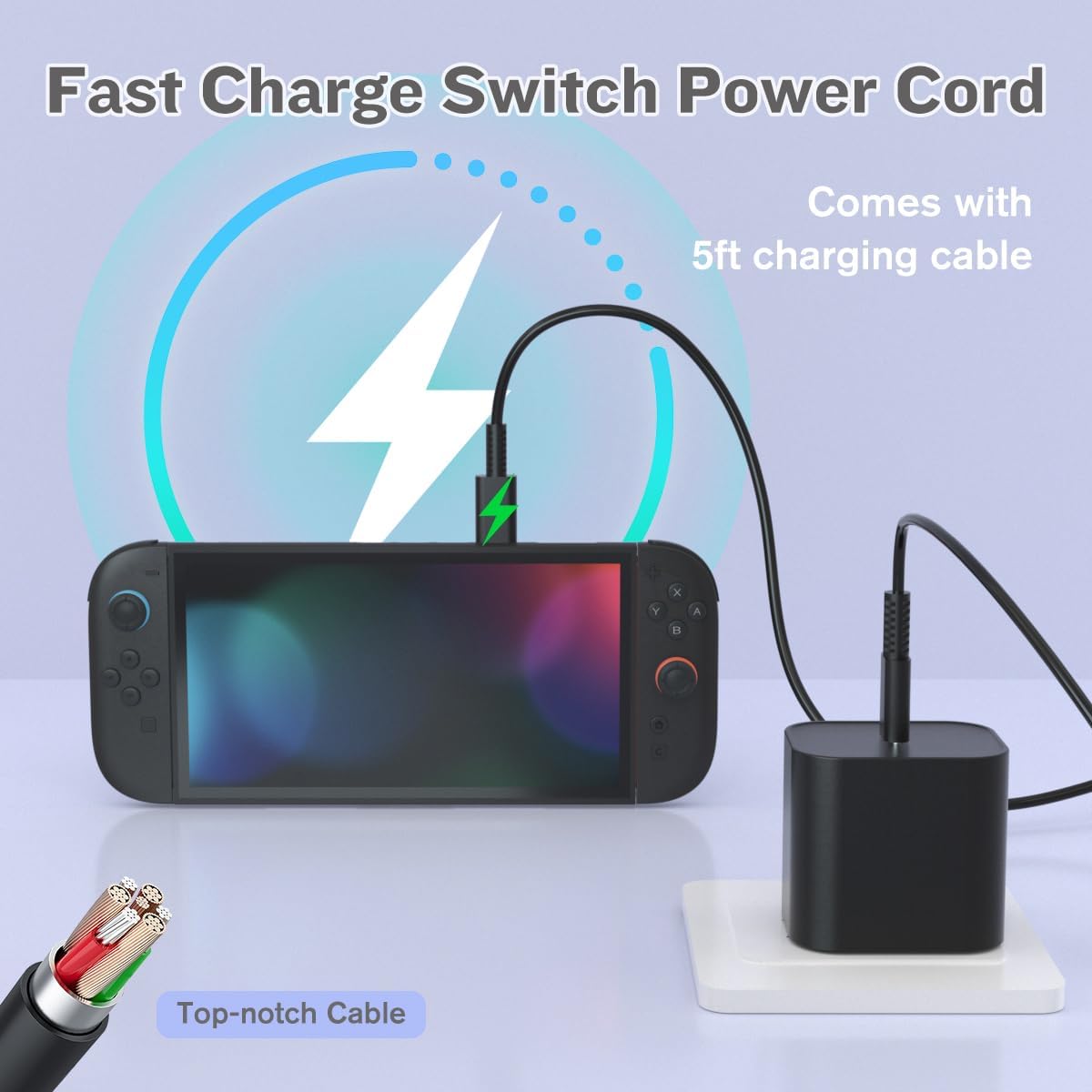 Switch Charger for Nintendo Switch2(2025),60W AC Power Supply Adapter Compatible Switch2/Steam Deck,Fast Charge Support Switch TV Dock Mode Output 20V3A with 5FT USB Type-C Charging Power Cord Cable
