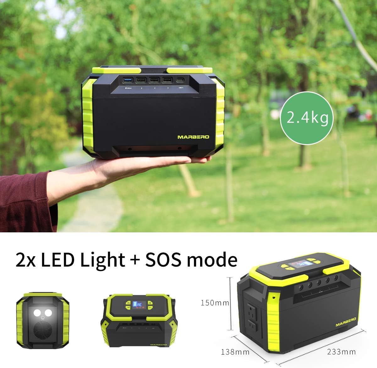 MARBERO 222Wh Portable Power Station 200W Outdoor Generator 60000mAh with AC Outlet 110V 200W DC USB LED Flashlights Lithium Battery Power Supply for CPAP Camping Backup Emergency Home