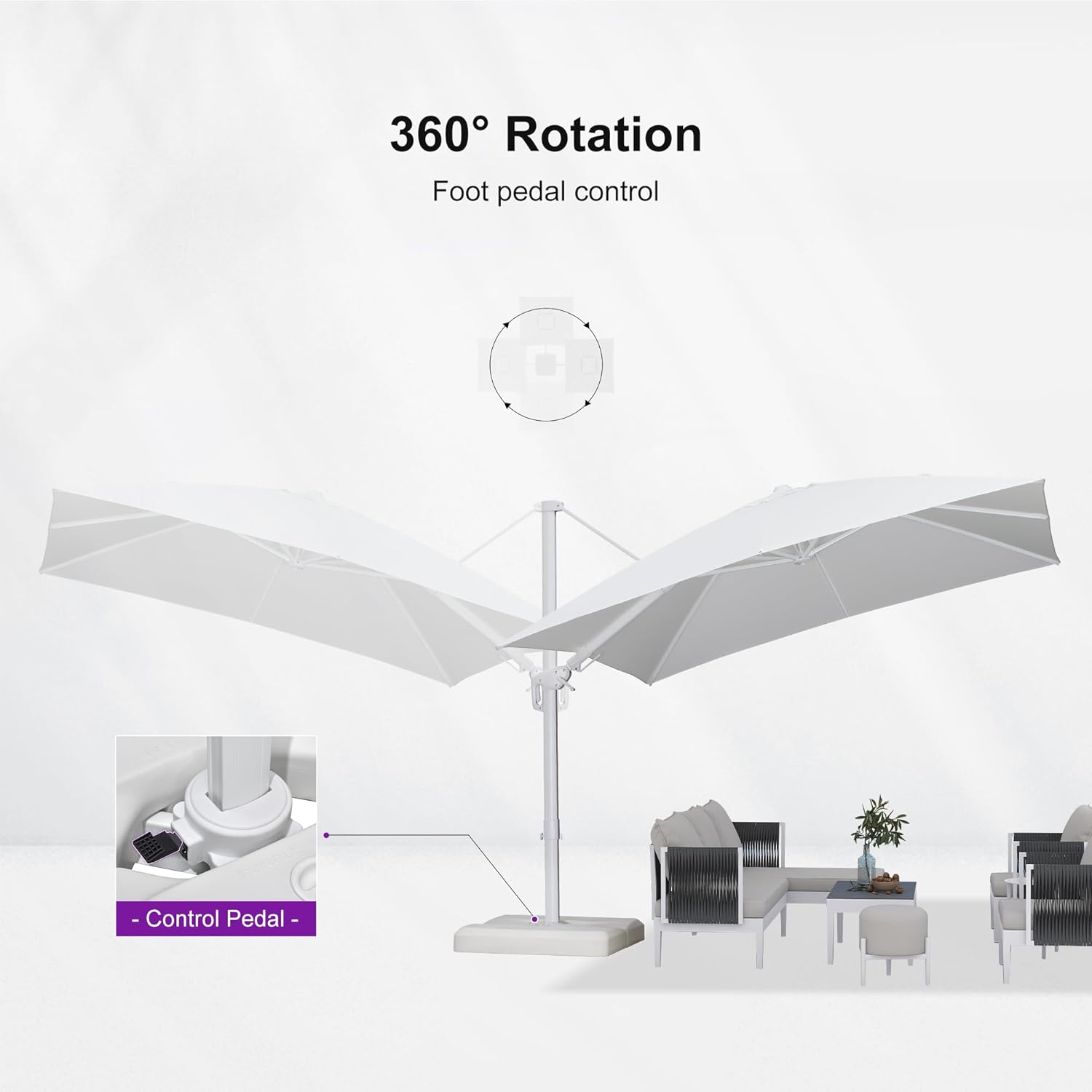 PURPLE LEAF 10 FT Right-left Tilt Patio Umbrella Swivel White Cantilever Umbrella with Tilt Aluminum Outdoor Umbrella with 360° Rotation for Deck Pool Garden, White