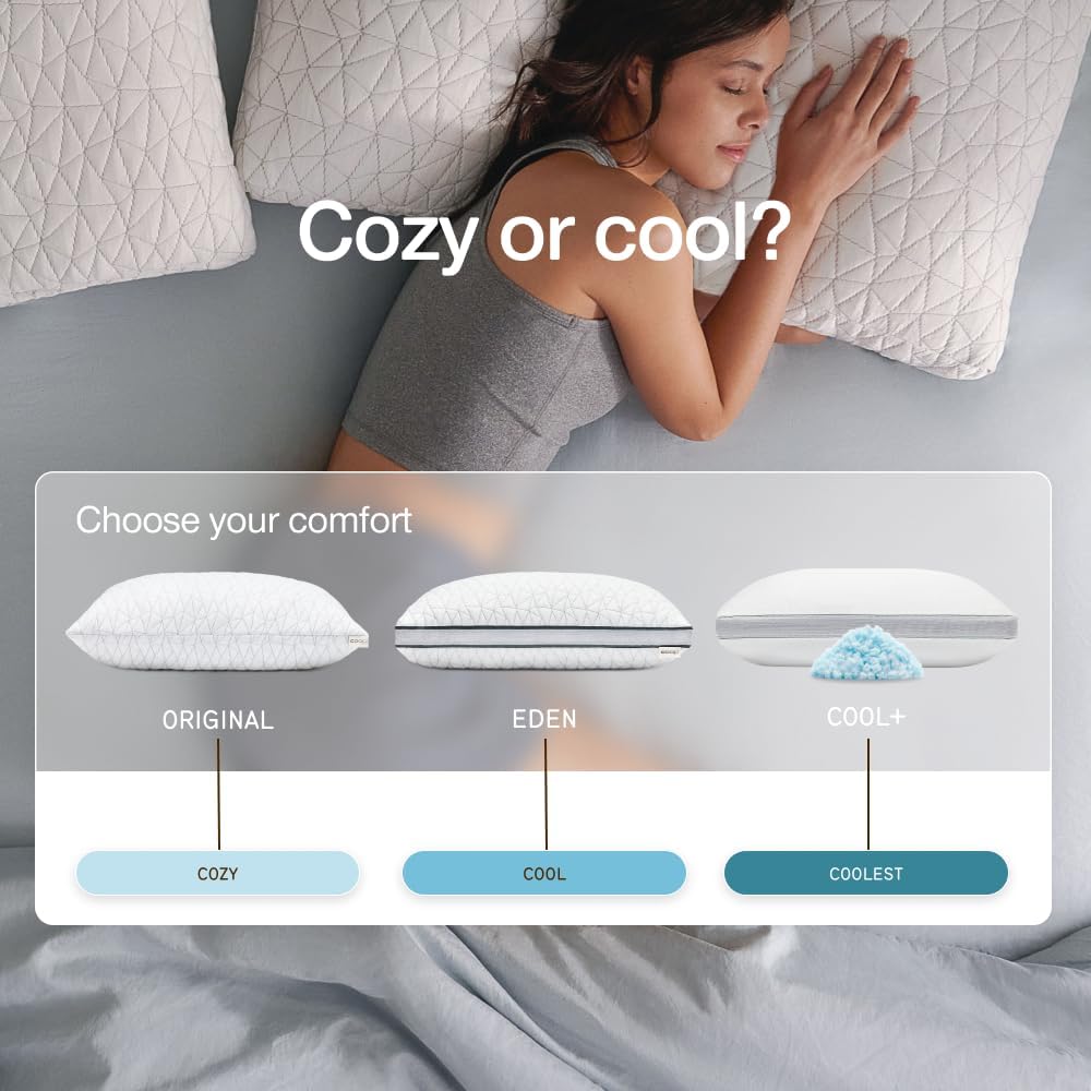 Coop Home Goods Eden Crescent Bed Pillow for Side & Back Sleepers, Queen Size, Adjustable Medium Soft Memory Foam Pillow with Cooling Gel & Ergonomic Crescent Shape, CertiPUR-US/GREENGUARD Gold