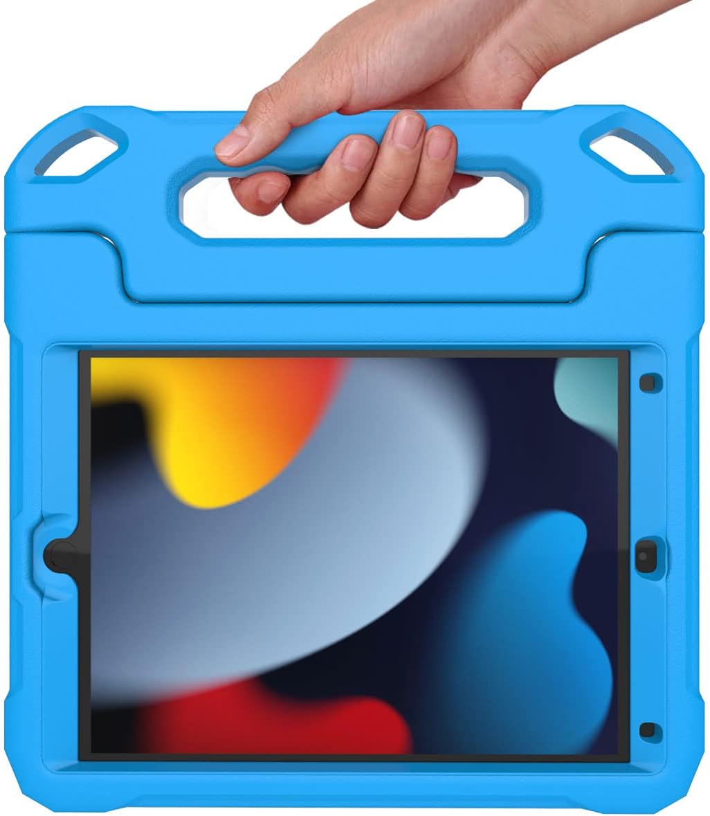 Kids Case for iPad 9th/8th/7th Generation -10.2 inch 2021/2020/2019, Built with Screen Protector, Durable Shockproof Handle Stand Case for Apple iPad Gen 9/8/7, Blue