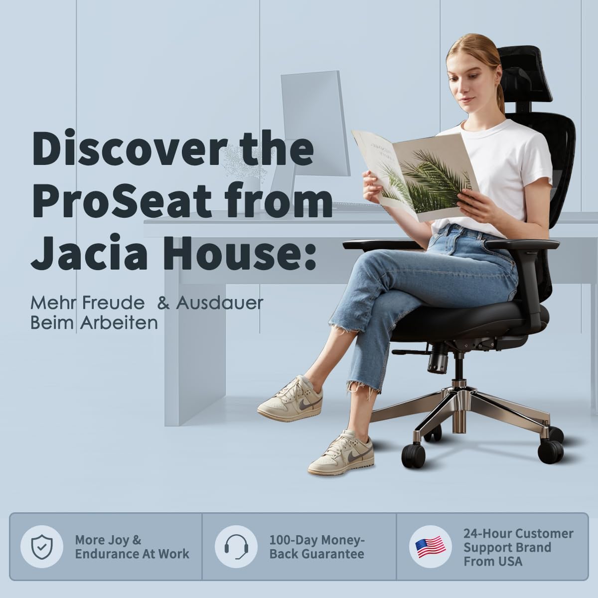 Jacia House TSCA Certified Ergonomic Mesh Office Chair, Big Tall Gaming Chair Adjustable Lumbar Support, 4D Armrests, 2D Headrest, 135° Reclining Rolling Swivel Desk Chairs with Seat Lock 600lb