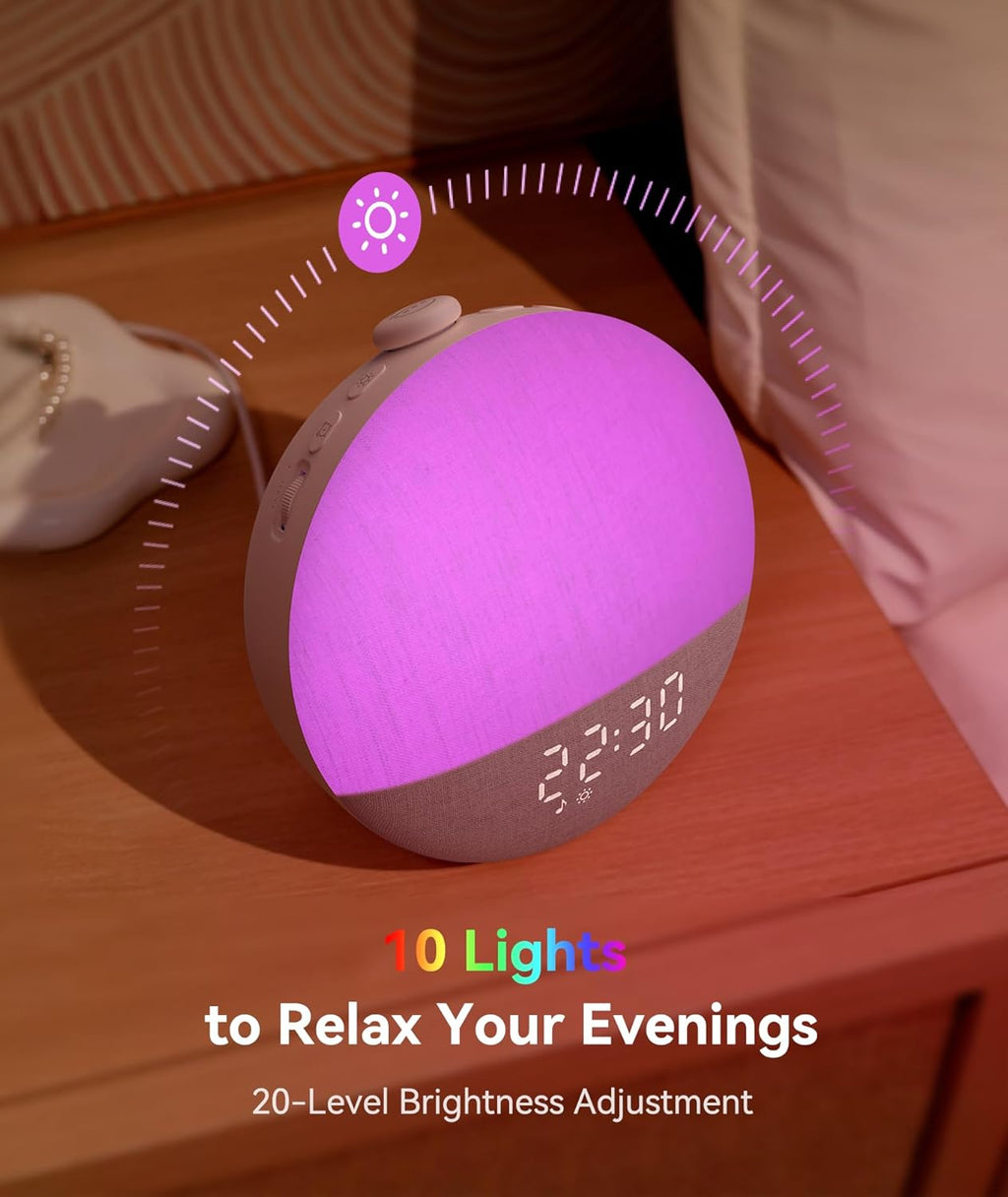 Dreamegg Sunrise 2 - Sunrise Alarm Clock, Sound Machine for Sleep, Favorites Mode, Sleep Routines, Dimmable Night Light, 29 Soothing Sounds, White Noise Machine, Wake Up Light for Bedrooms (Cream)