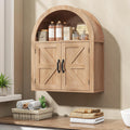 Halitaa Arched Bathroom Wall Cabinet, Farmhouse Medicine Cabinet with Barn Door and with Adjustable Shelf, 23.6 x 28.7'' Wooden Storage Cabinet Wall Mounted for Bathroom Laundry Room Kitchen, Natural