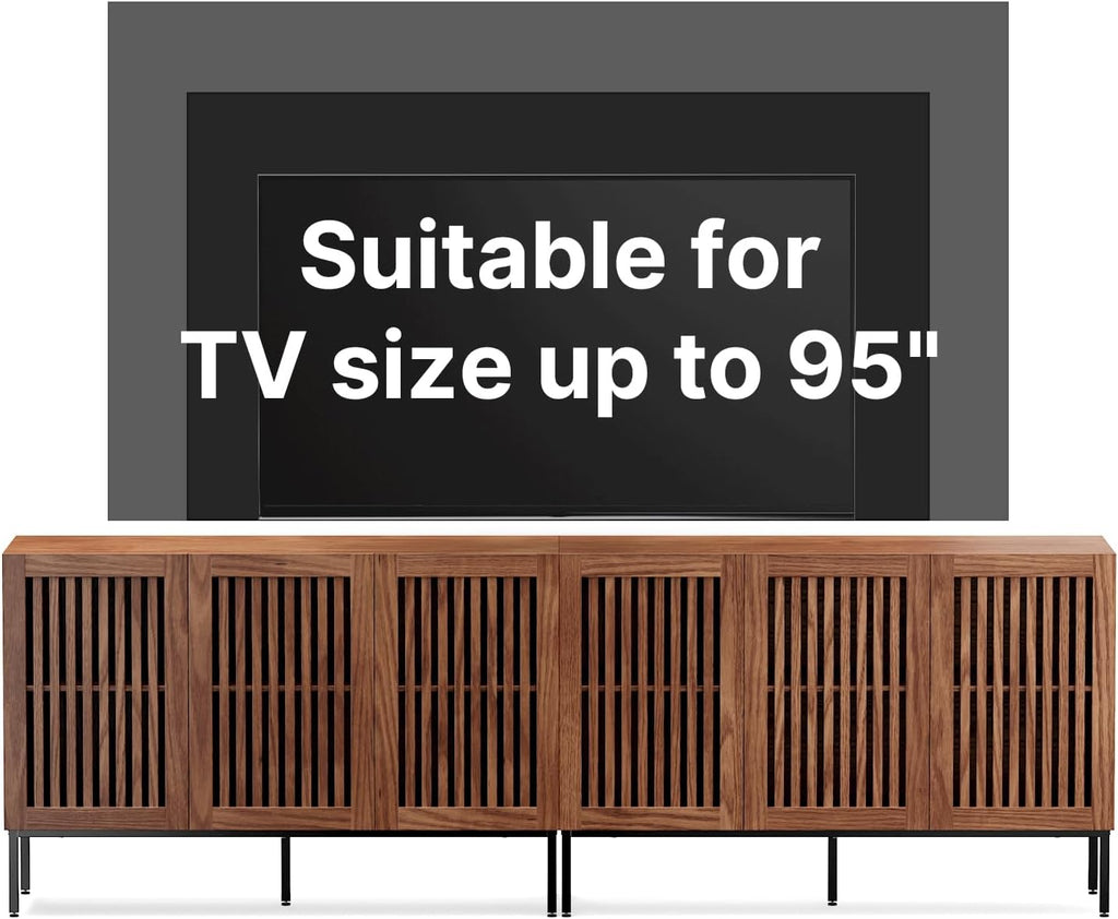 BVIUNTWO Farmhouse TV Stand for TVs up to 100 inch, 2 in 1 Entertainment Center TV Console with Storage Cabinets and Metal Base,Brown Media Console for Living Room