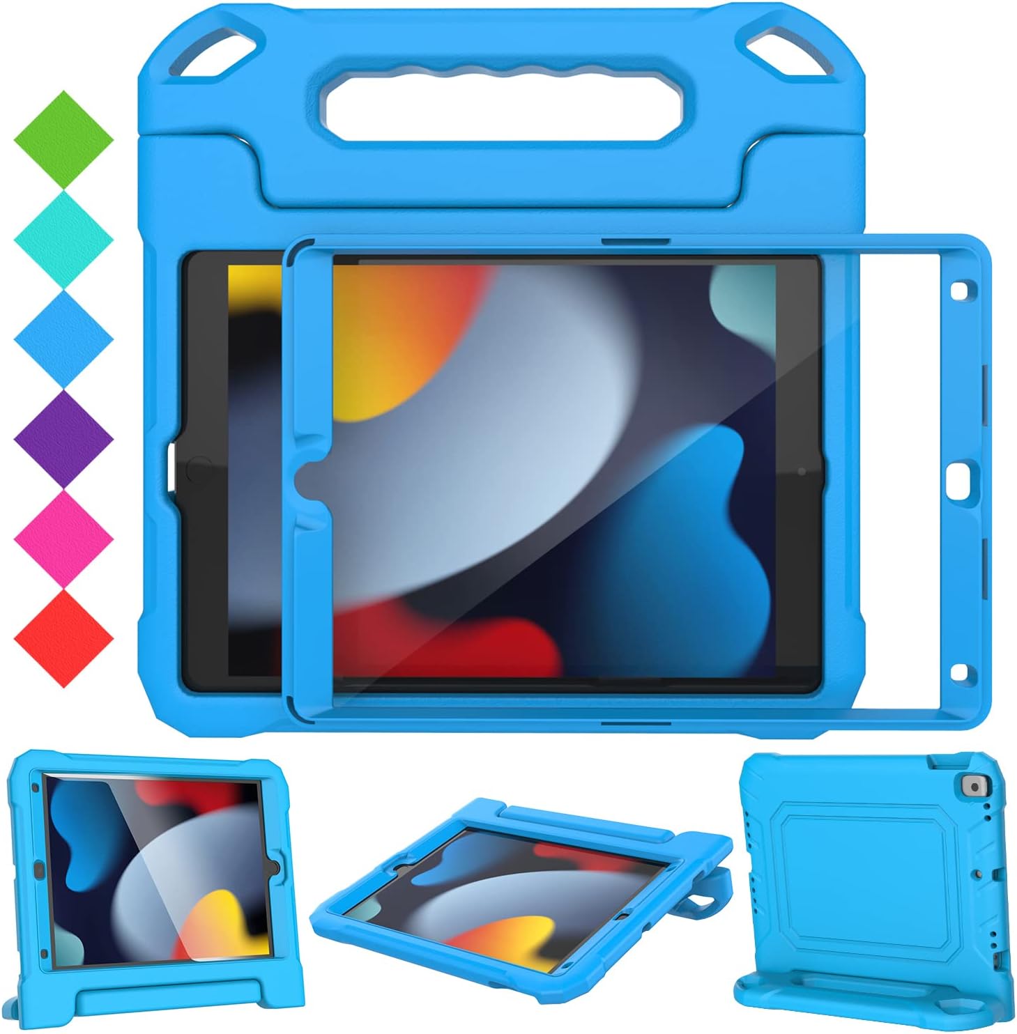 Kids Case for iPad 9th/8th/7th Generation -10.2 inch 2021/2020/2019, Built with Screen Protector, Durable Shockproof Handle Stand Case for Apple iPad Gen 9/8/7, Blue